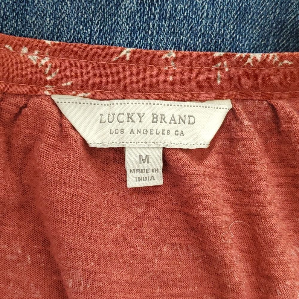 Lucky Brand Sleeveless Terracota Floral Poppies Flowy Button Neck Tank Sz M - Picture 12 of 14